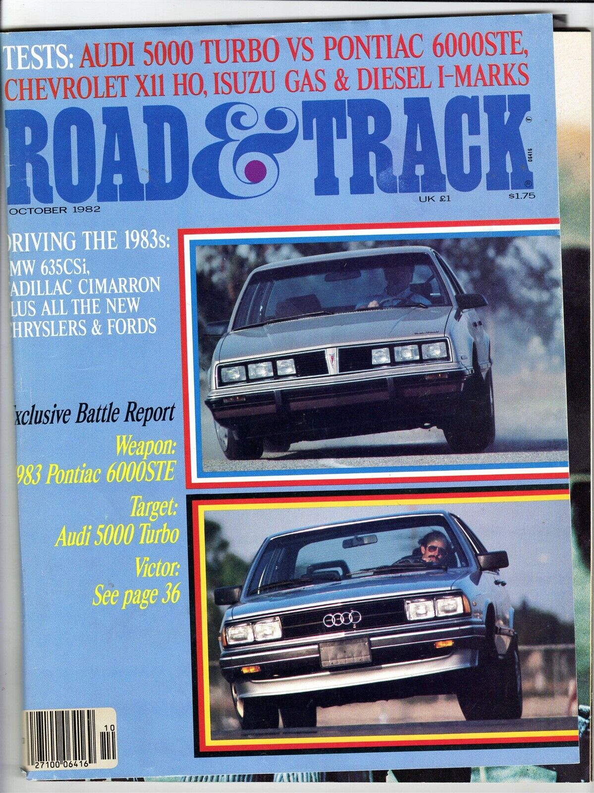 VINTAGE Oct 1982 Road & Track Magazine Pontiac Cadillac Audi