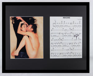 Yoko Ono Signed Framed 16x20 Imagine Lyrics + Photo Display w/ John Lennon