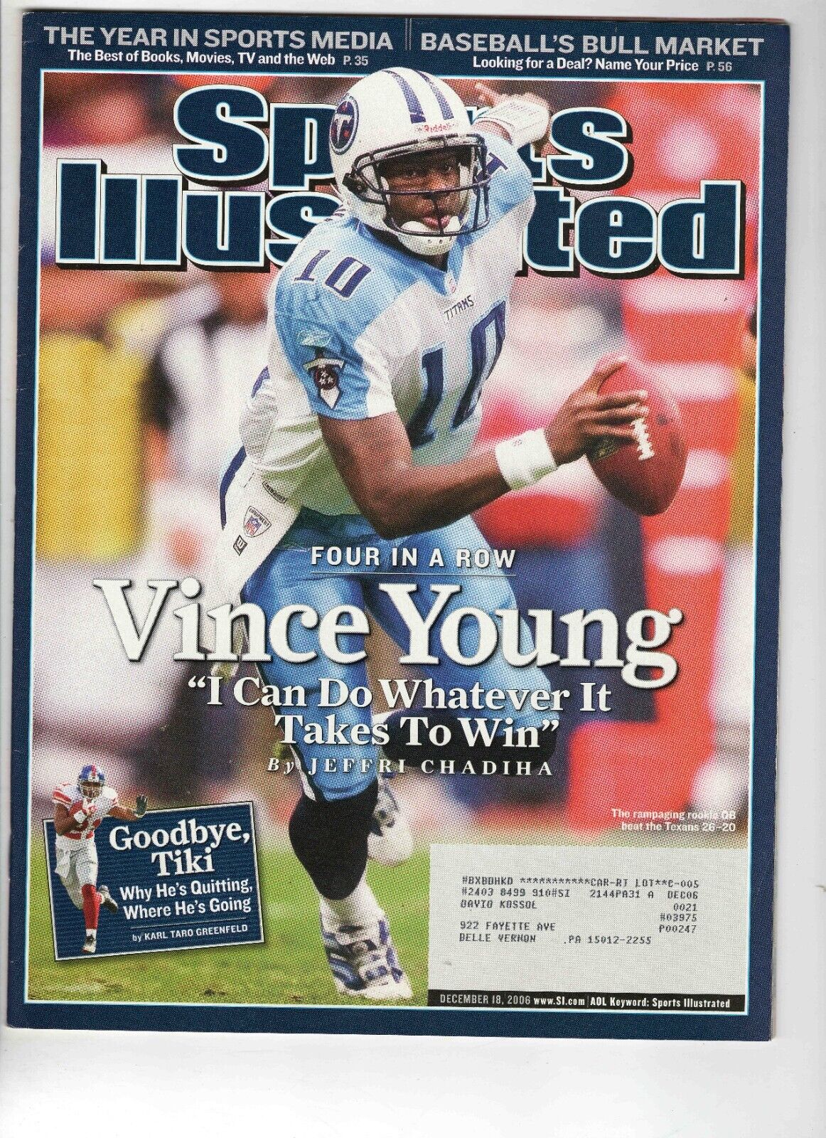 Dec 18 2006 Sports Illustrated Magazine Vince Young Titans