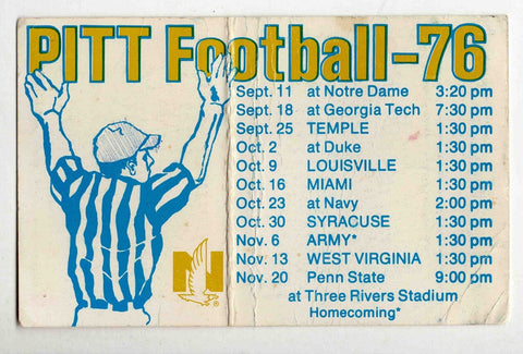 VINTAGE 1976 Pitt Panthers Football Pocket Schedule National Champs Tony Dorsett