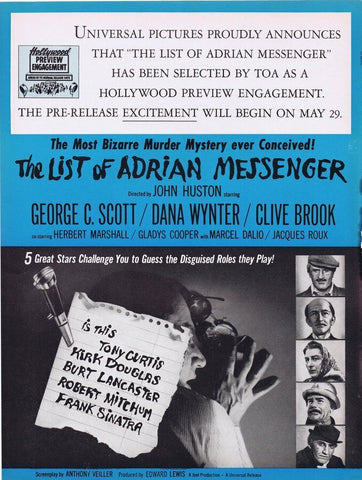 The List of Adrian Messenger ORIGINAL Vintage 1963 9x12 Industry Ad F Sinatra