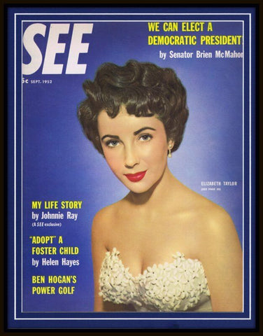 ORIGINAL Vintage 1952 Elizabeth Taylor 11x14 Framed See Magazine Cover