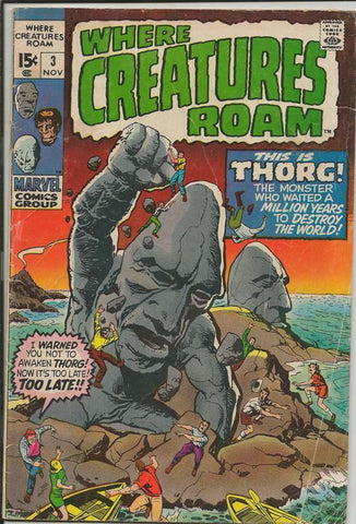  Where Creatures Roam #3 ORIGINAL Vintage 1975 Marvel Comics Horror Thorg