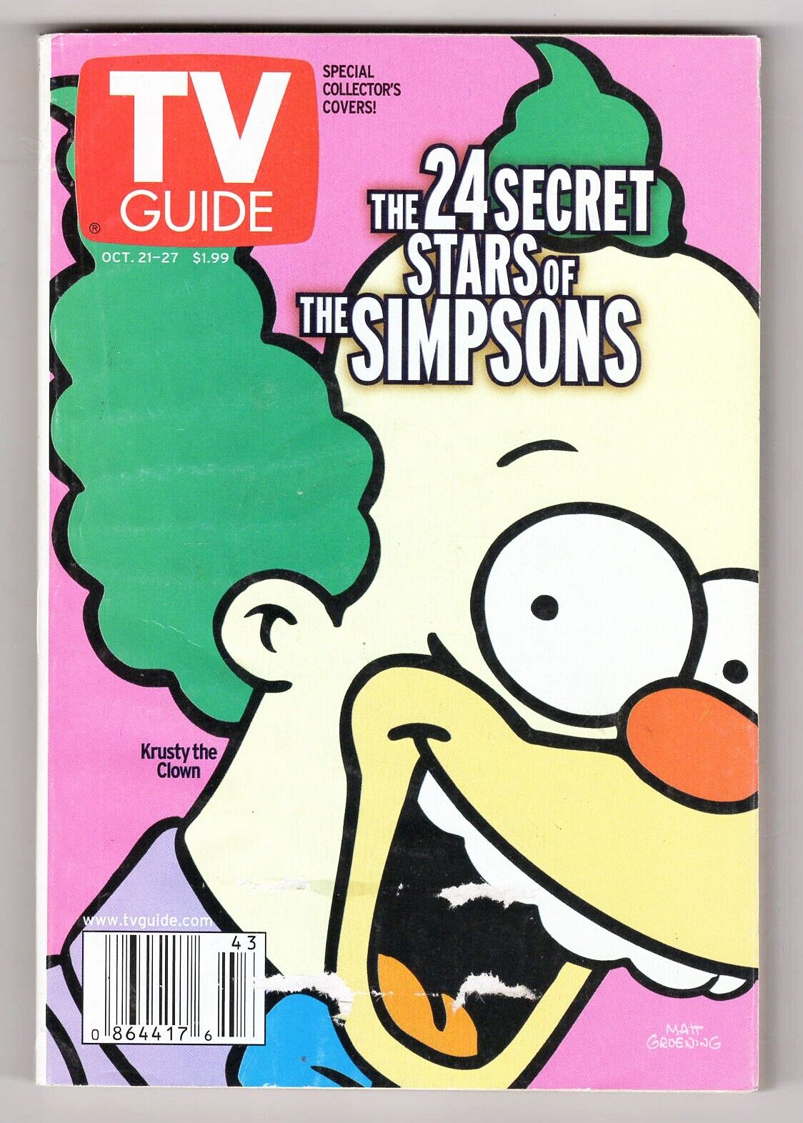 VINTAGE Oct 21 2000 TV Guide Magazine Simpsons Krusty the Clown