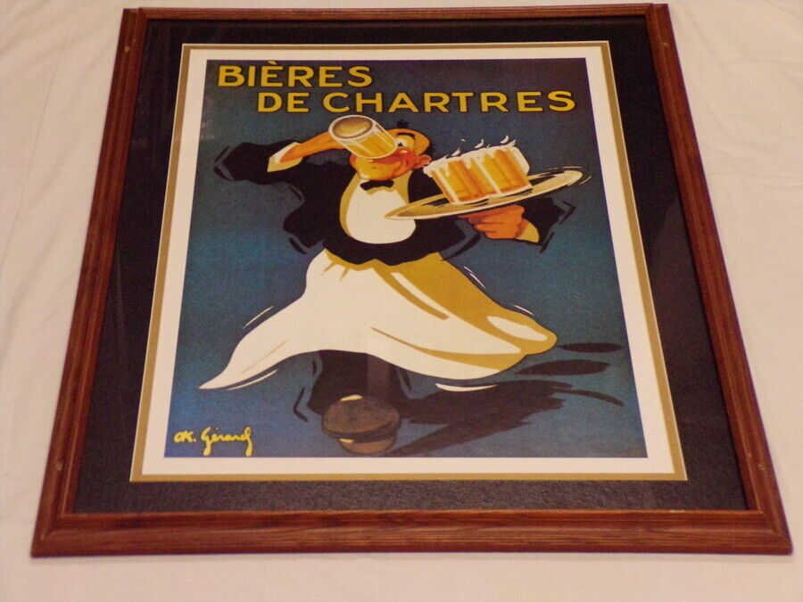 Bieres De Chartres Beer Waiter HUGE 25x33" Framed Poster Art 