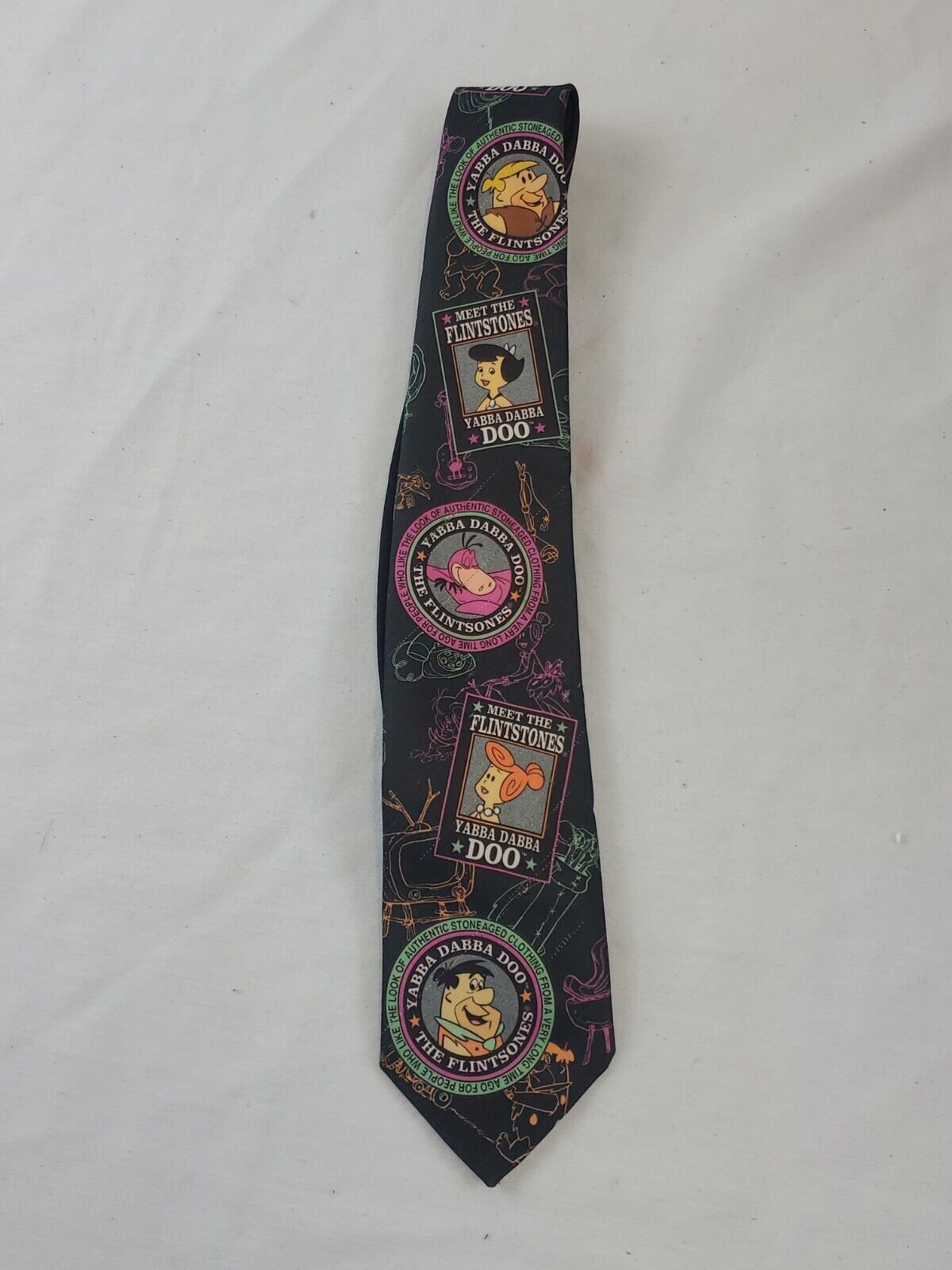 VINTAGE Ralph Marlin Flintstones Fred Wilma Barney Betty Silk Necktie