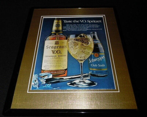 1982 Seagrams Whisky / Schweppes Framed 11x14 ORIGINAL Advertisement 