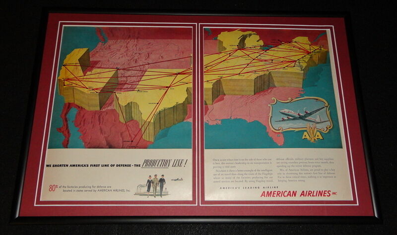 1951 American Airlines Framed 12x18 ORIGINAL Advertising Display