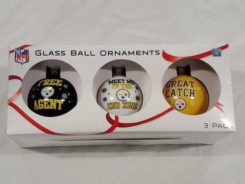 NEW Pittsburgh Steelers 3 Pack Glass Ball Christmas Ornaments