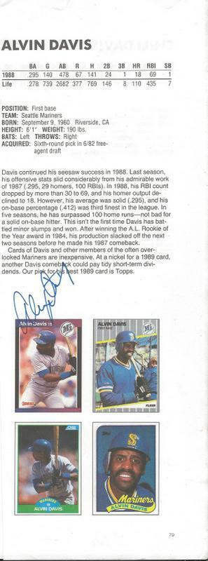 Alvin Davis Signed Baseball Book Page Mariners