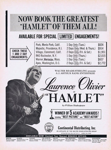 Hamlet 1964 ORIGINAL Vintage 9x12 Industry Ad Laurence Olivier