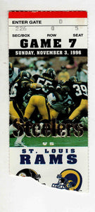 Nov 3 1996 Rams @ Pittsburgh Steelers Ticket Jerome Bettis Revenge Game 129/2 TD