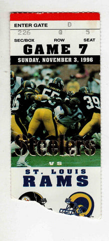 Nov 3 1996 Rams @ Pittsburgh Steelers Ticket Jerome Bettis Revenge Game 129/2 TD