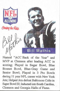 Bill Mathis Signed NFL Alumni Card Clemson Jets