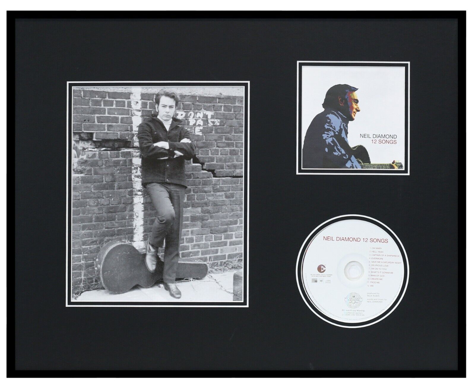 Neil Diamond Framed 16x20 12 Songs CD & Photo Display