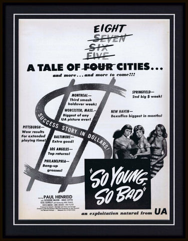 ORIGINAL 1950 So Young So Bad Paul Henreid 11x14 Framed Advertisement  