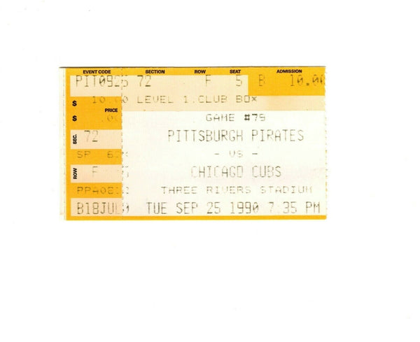 Sep 25 1990 Chicago Cubs @ Pittsburgh Pirates Ticket Doug Drabek 21st Win