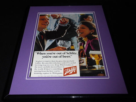 1966 Schlitz Beer When You're Out Framed 11x14 ORIGINAL Vintage Advertisement