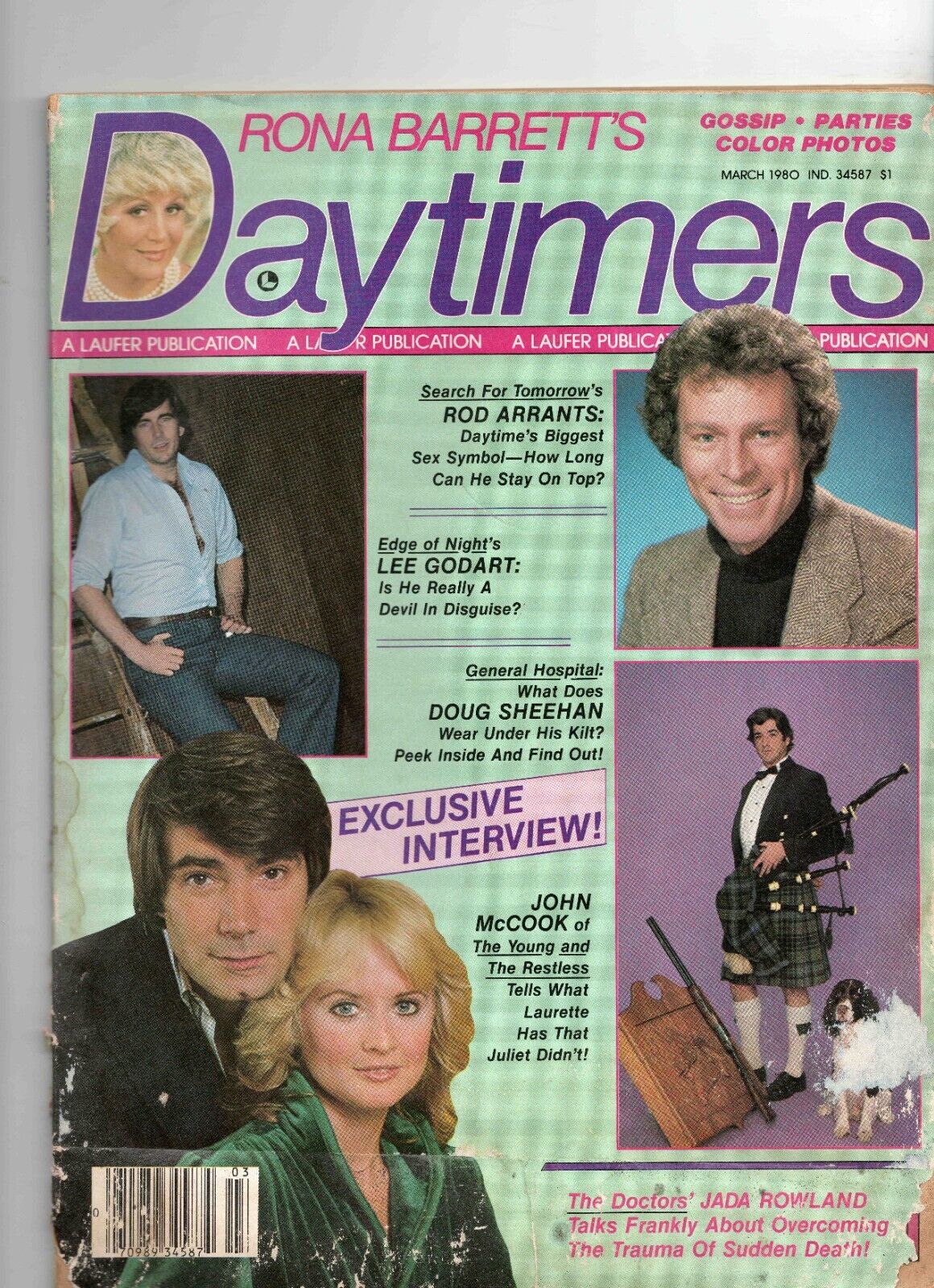 VINTAGE Mar 1980 Rona Barrett's Daytimers Magazine Rod Arrants Lee Godart