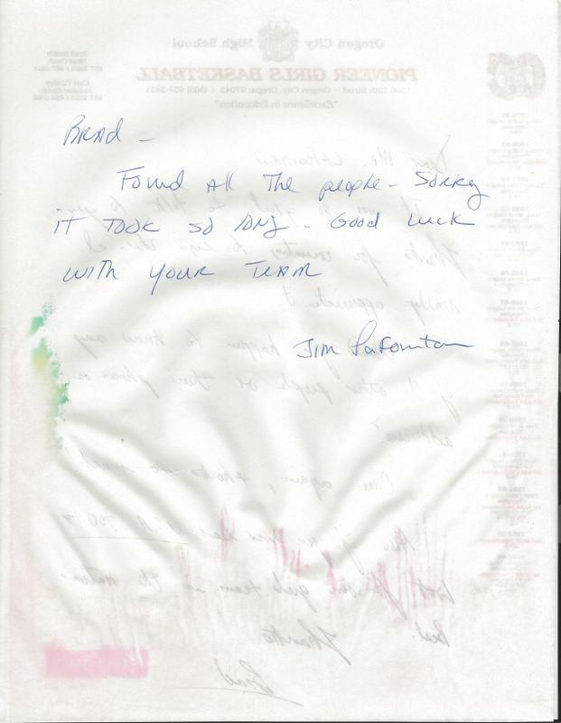 Jim Lafountain Signed Response to Fan Letter