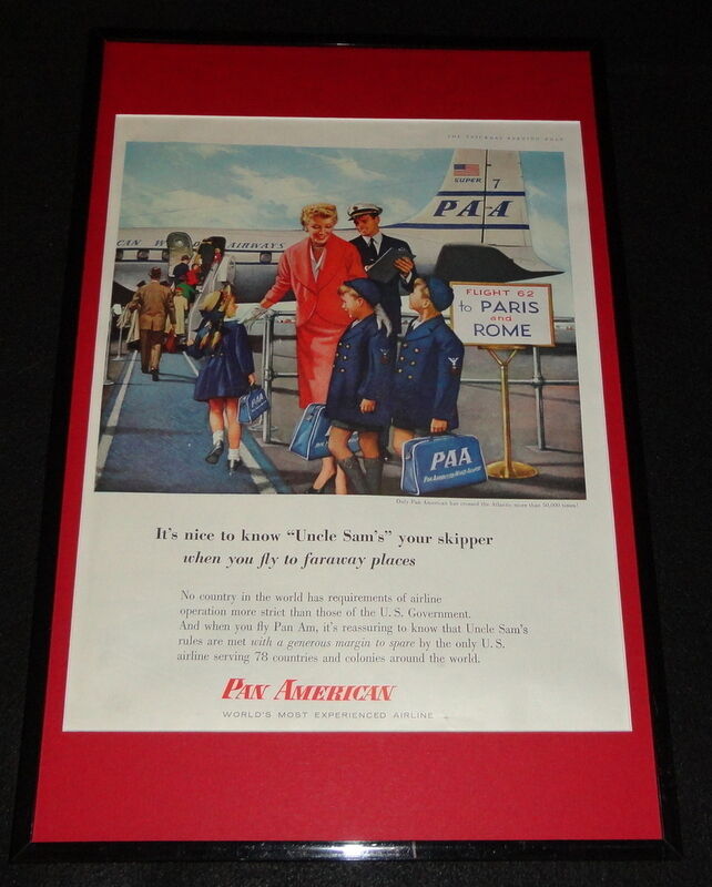 1955 Pan Am Airlines Framed 11x17 ORIGINAL Advertising Display 