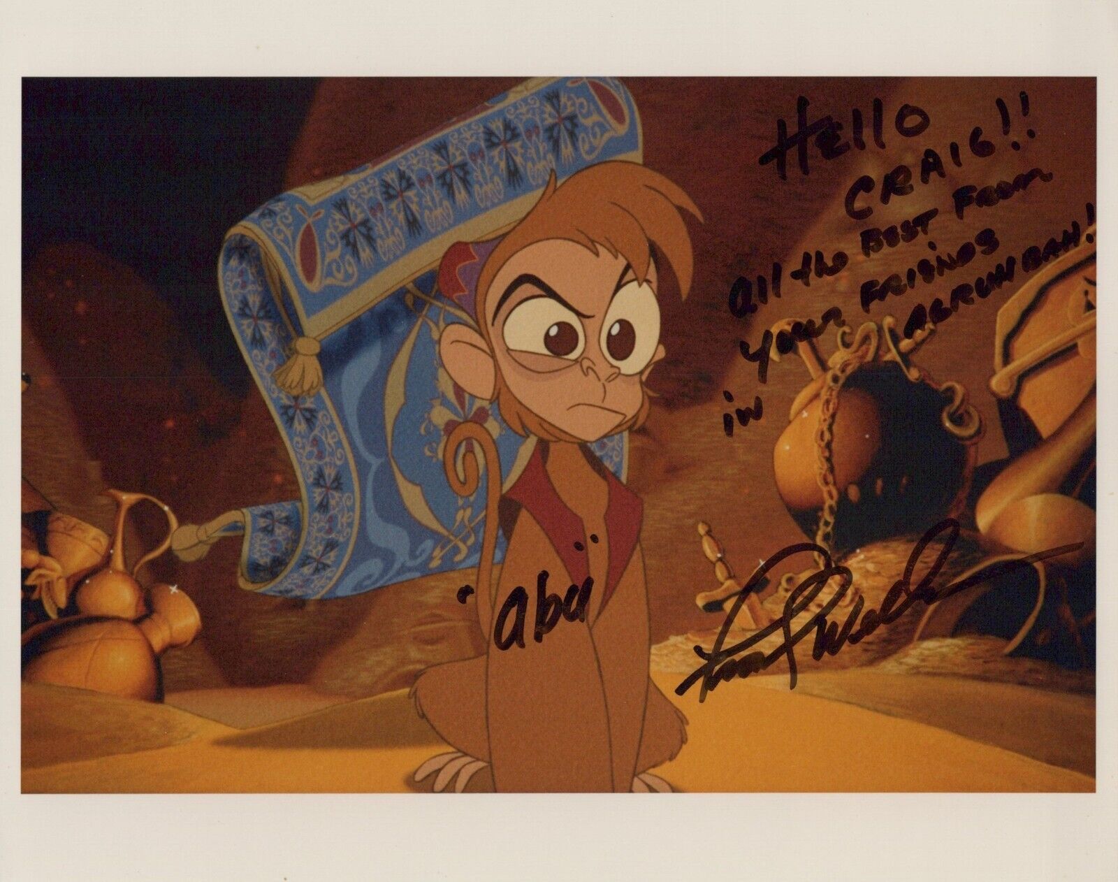 Frank Welker Signed Inscribed Disney Aladdin Abu 8x10 Photo AW