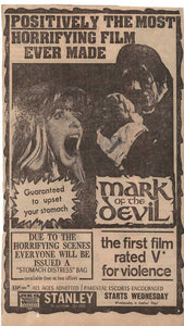 VINTAGE 1972 Mark of the Devil Newspaper Advertisement