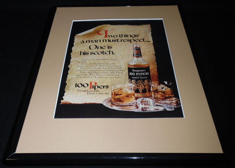 1971 Seagram's 100 Pipers Scotch Whisky 11x14 Framed ORIGINAL Advertisement