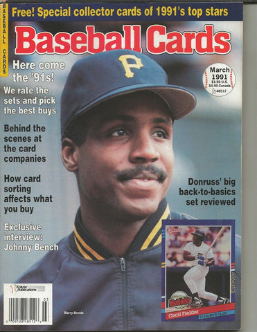 ORIGINAL Vintage Mar 1991 Baseball Cards Magazine w/ Cards Barry Bonds