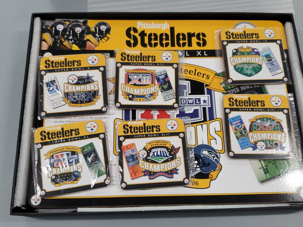 Danbury Mint Pittsburgh Steelers 6x Super Bowl Champions Wood Placemat Tray Set