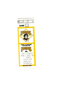 Sep 26 1989 St Louis Cardinals @ Pittsburgh Pirates Ticket Bobby Bonilla 3-3