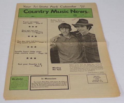 ORIGINAL Vintage 1974 Country Music News Magazine Pittsburgh Bobby Bare Cover