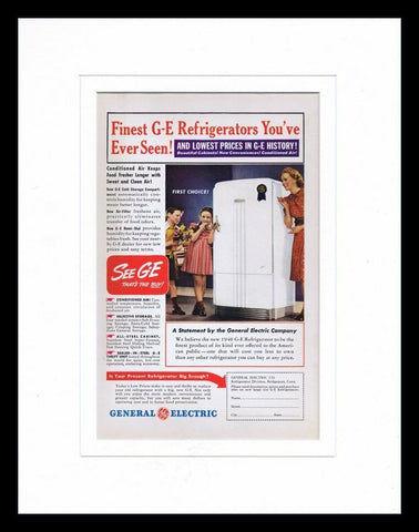 ORIGINAL Vintage 1940 General Electric Refrigerator 11x14 Framed Advertisement