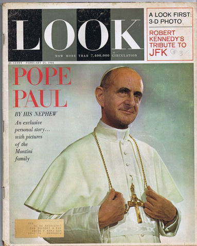 ORIGINAL Vintage Look Magazine February 25 1964 Pope Paul JFK Tribute