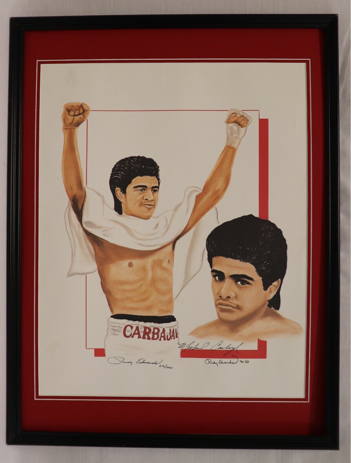 Michael Carbajal Signed Framed 16x20 Lithograph 1990 Rudy Edwards 616/1000