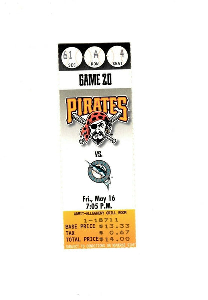 May 16 1997 Florida Marlins @ Pittsburgh Pirates Ticket Three Rivers Stadium