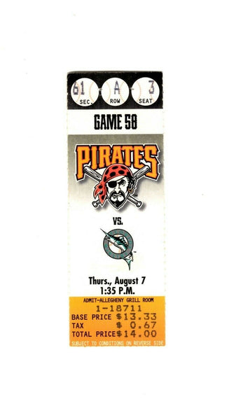 Aug 27 1997 Florida Marlins @ Pittsburgh Pirates Ticket Jason Kendall HR