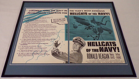 1957 Hellcats of the Navy 16x20 ORIGINAL Framed Industry Ad Ronald Reagan