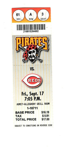 Sep 17 1999 Cincinnati Reds @ Pittsburgh Pirates Ticket Barry Larkin HR