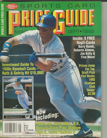 ORIGINAL Vintage Sep 1992 Sports Card Price Guide Magazine w/Barry Bonds Card