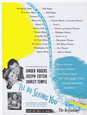 I'll Be Seeing You 1945 ORIGINAL Vintage 9x12 Industry Ad Ginger Rogers