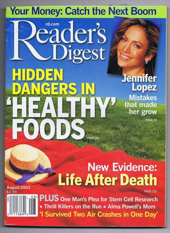 ORIGINAL Vintage August 2003 Reader's Digest No Label Jennifer Lopez