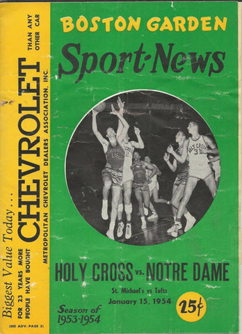 ORIGINAL Vintage 1954 Boston Garden Sports News Holy Cross Notre Dame Basketball