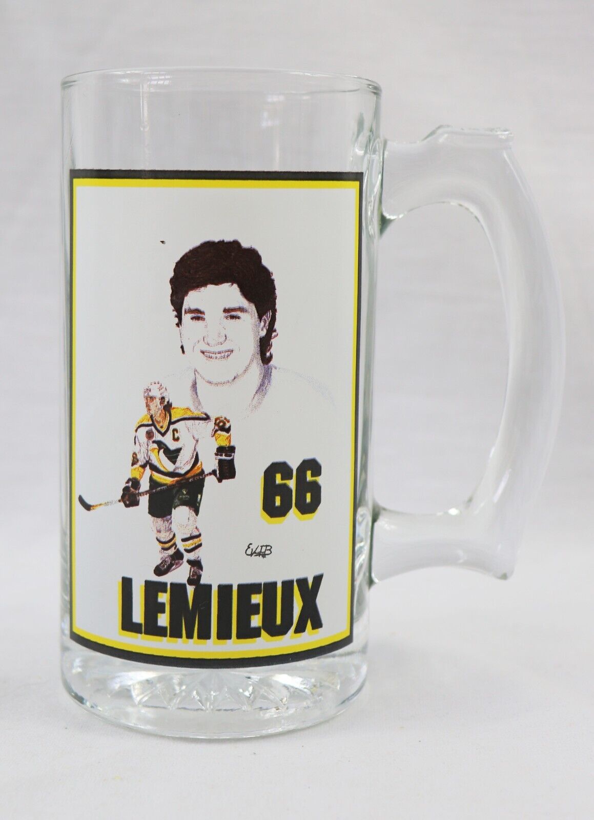 VINTAGE 1990s Mario Lemieux Pittsburgh Penguins Beer Stein Mug Glass