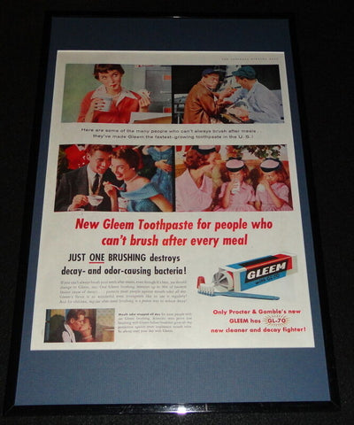 1955 Gleem Toothpaste Framed 11x17 ORIGINAL Advertising Display B