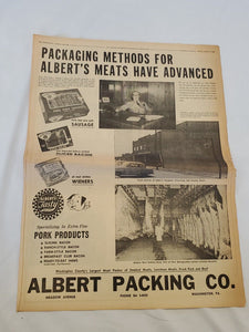 VINTAGE 1958 Albert's Meats Packing Co Full Page Newspaper Advertisement