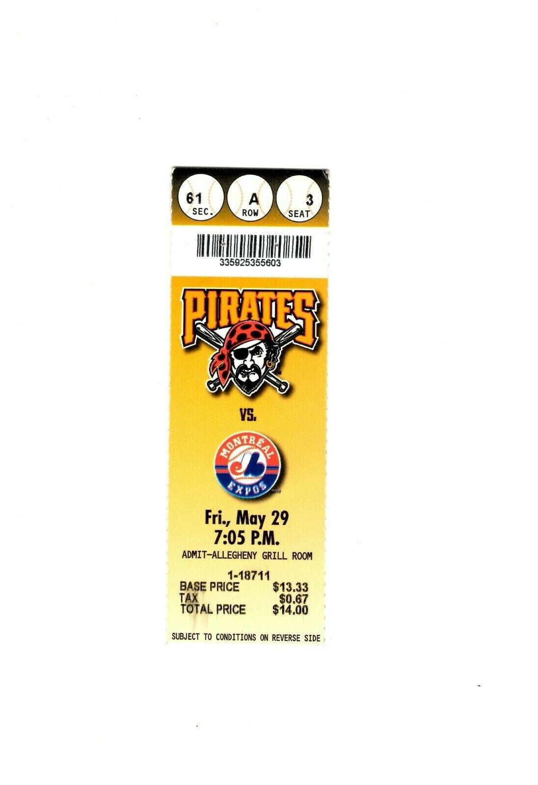 May 29 1998 Montreal Expos @ Pittsburgh Pirates Ticket Rondell White 2 HR