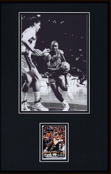 Hersey Hawkins Signed Framed 11x17 Photo Display 76ers Bradley