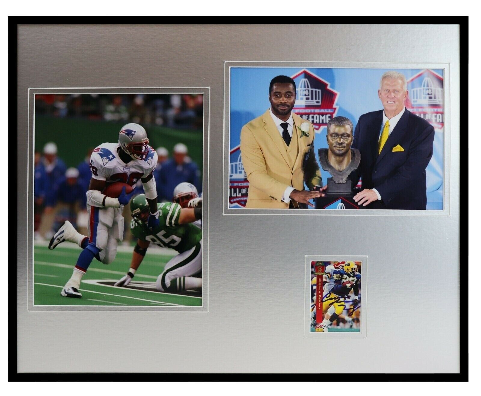 Curtis Martin Signed Framed 16x20 Rookie Card & Photo Set Patriots Pitt HOF