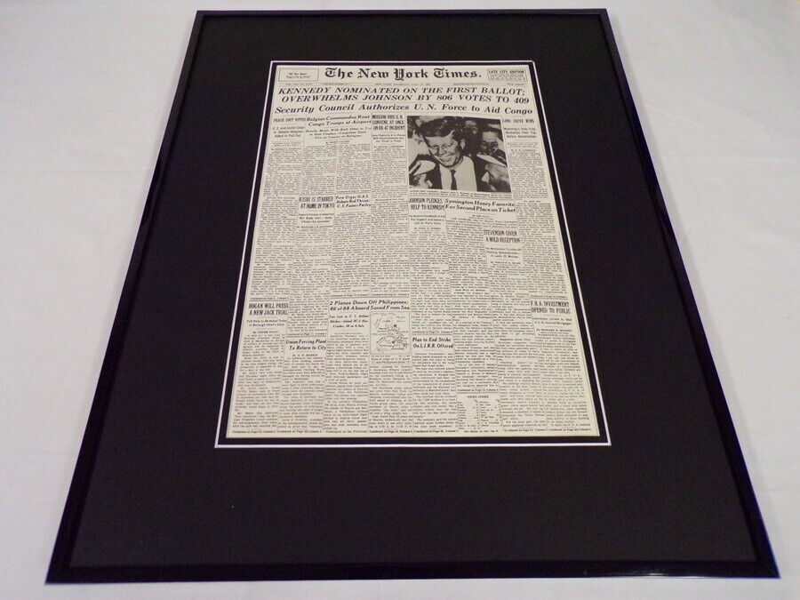 New York Times July 14 1960 Framed 16x20 Front Page Poster JFK Nominated 